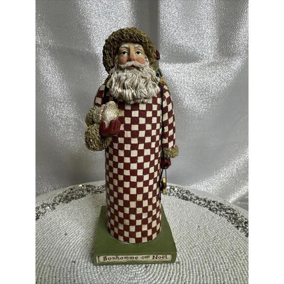 Sandi Gore Evan’s Checkered Santa Resin candle Holder 1996. 9” H - Picture 1 of 5